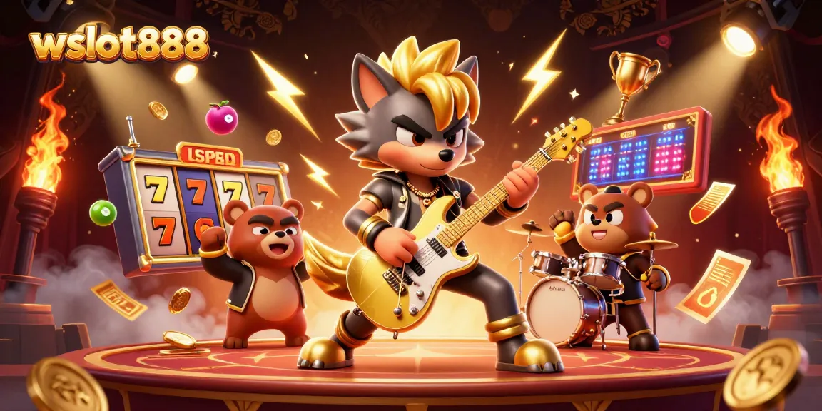 Menangkan big jackpot dengan wslot888 bersama karakter kartun rock star dan beruang drummer.