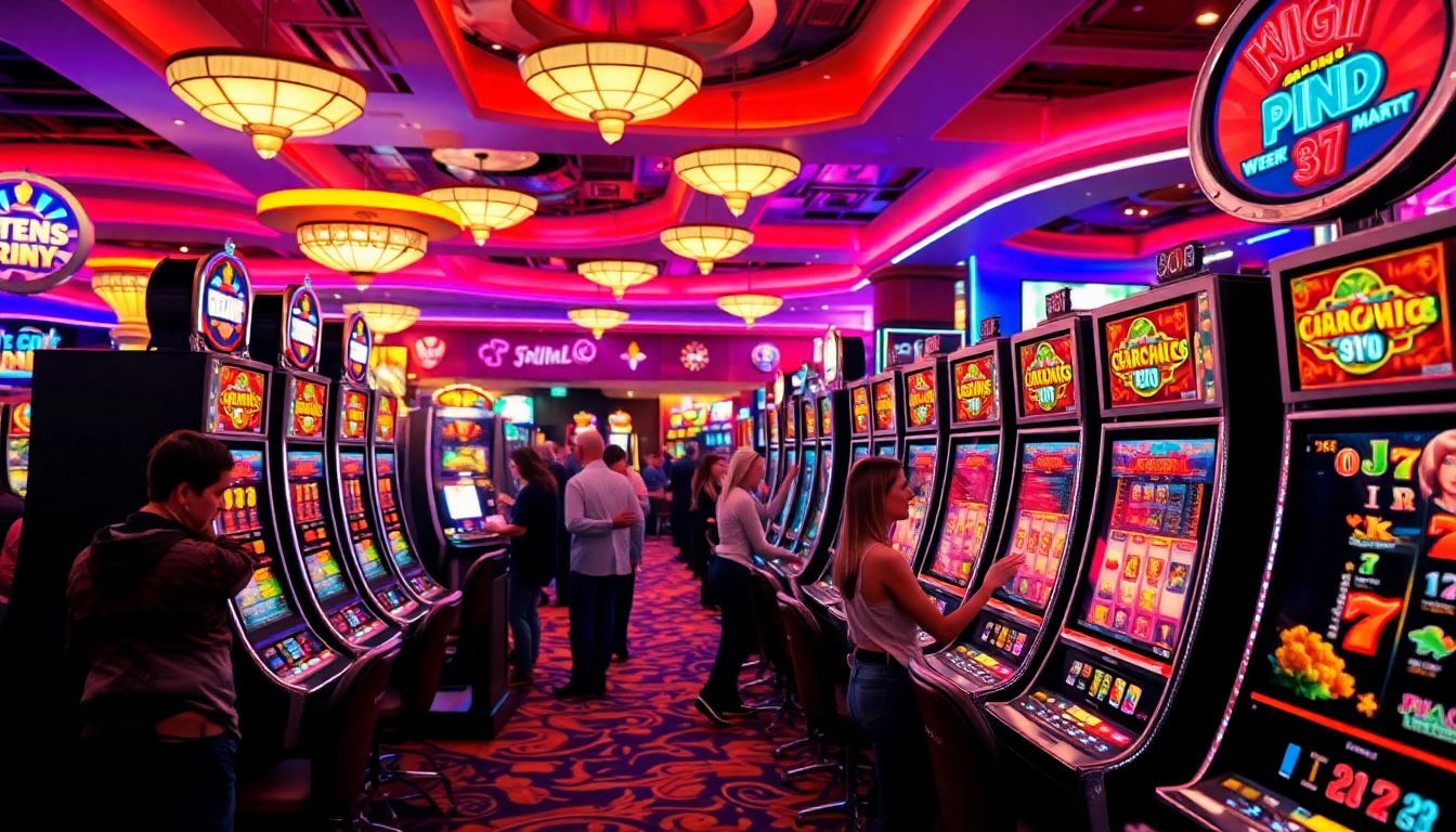 Slot88 mesin permainan menarik dengan suasana kasino yang ceria.