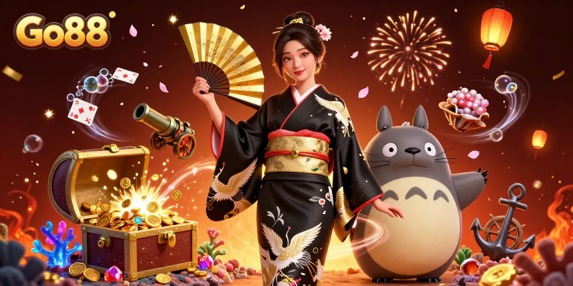 Experience gaming excitement at Go88 with vibrant characters and dazzling casino elements.