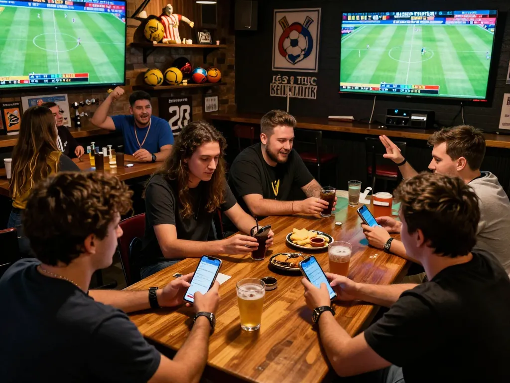 KÈO TRỰC TUYẾN betting excitement with friends at a lively sports bar