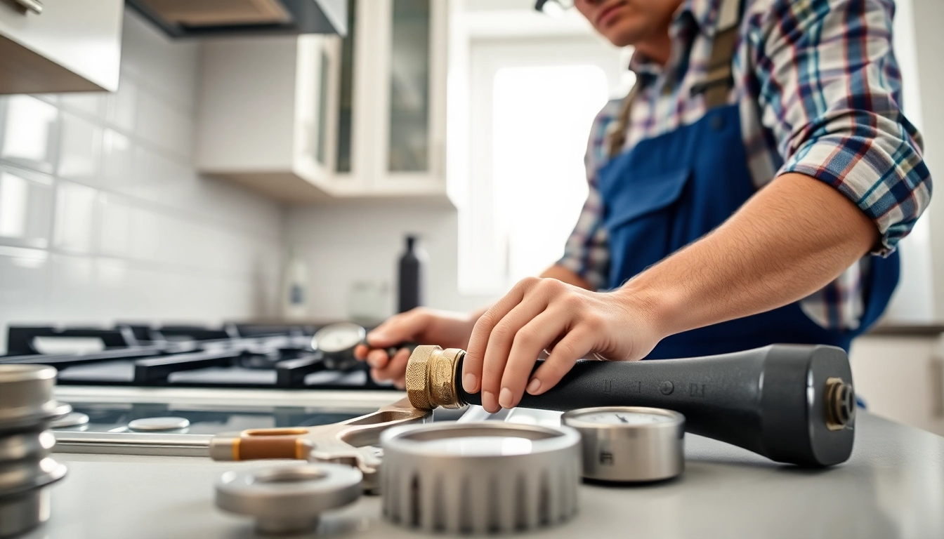 Gas fitter north shore expertly installing gas lines in a modern kitchen environment.
