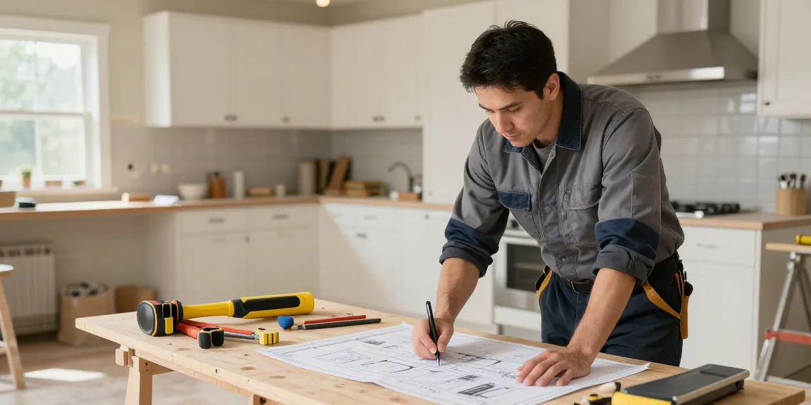 Professional contractor evaluating plans at a home renovation site, trusted provider for we buy houses in Tennessee services.