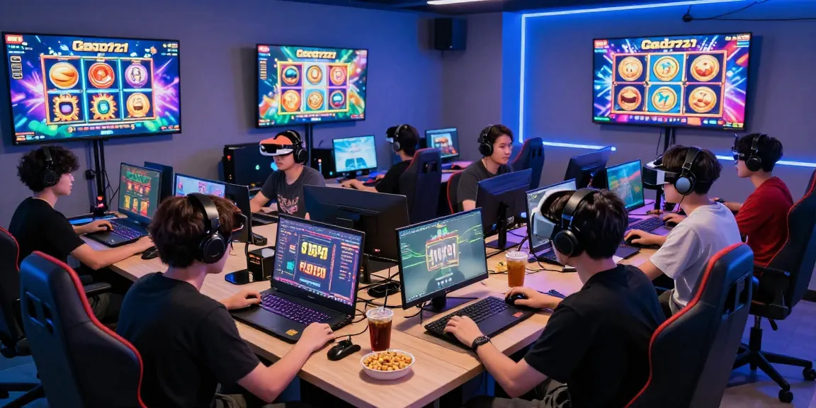 Players enjoying slot gacor777 games in a vibrant online gaming lounge atmosphere.