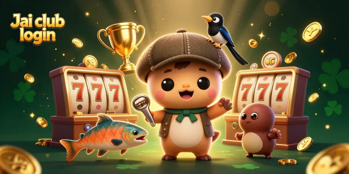 Engage with the Jai club login platform featuring fun characters and slot games in a vibrant casino scene.
