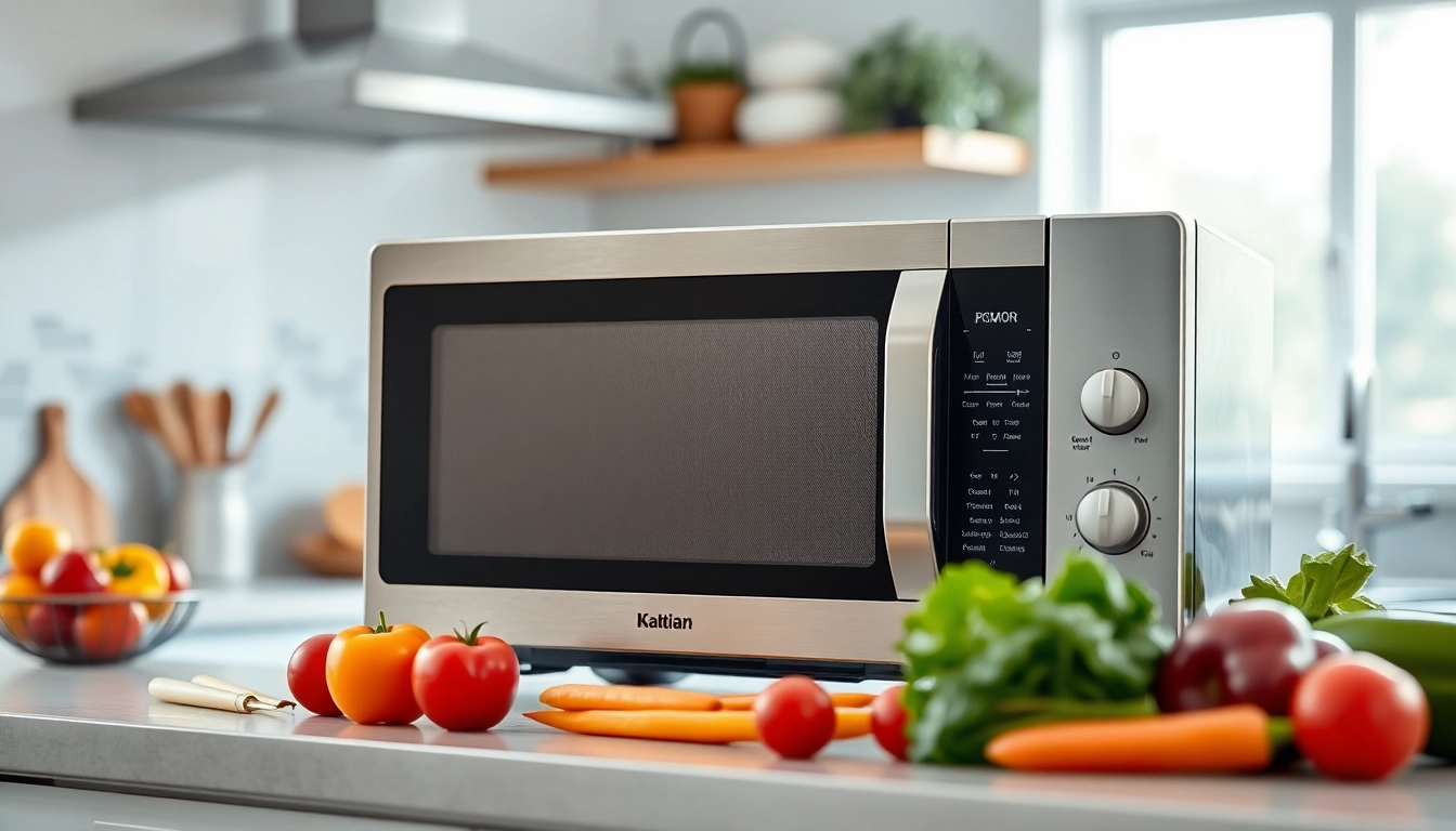 Boost microwave oven sales by showcasing a modern kitchen setup featuring a sleek appliance.