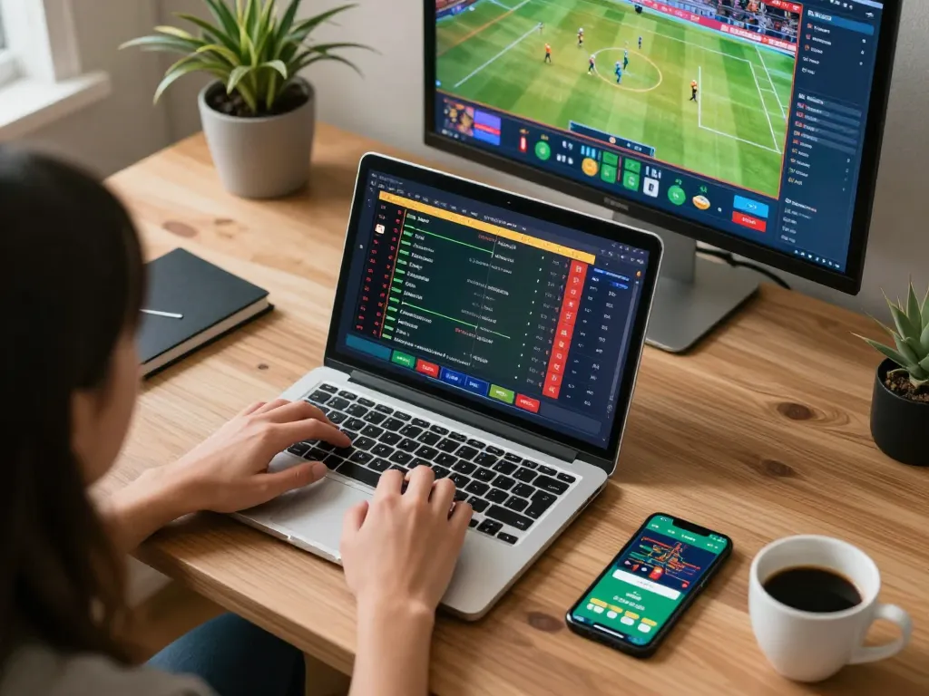 fb88 đăng nhập on laptop during exciting sports betting session at home office