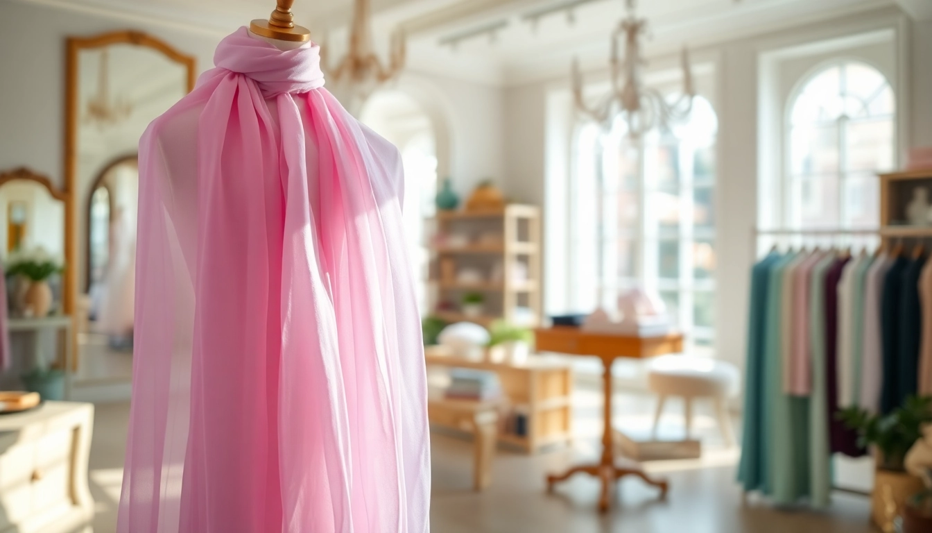 Chiffon stoffen zijn kunstzinnig weergegeven in een stijlvolle boutique met delicate texturen.
