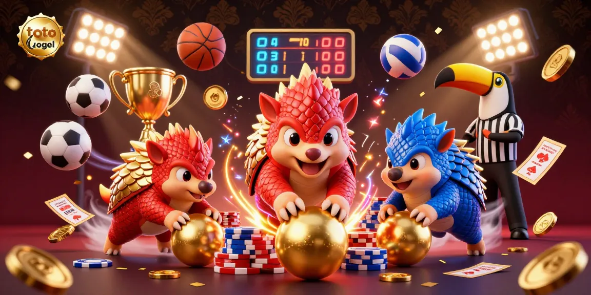 Engage in toto togel excitement with rival pangolins and gold-laden poker chips in an animated action scene.