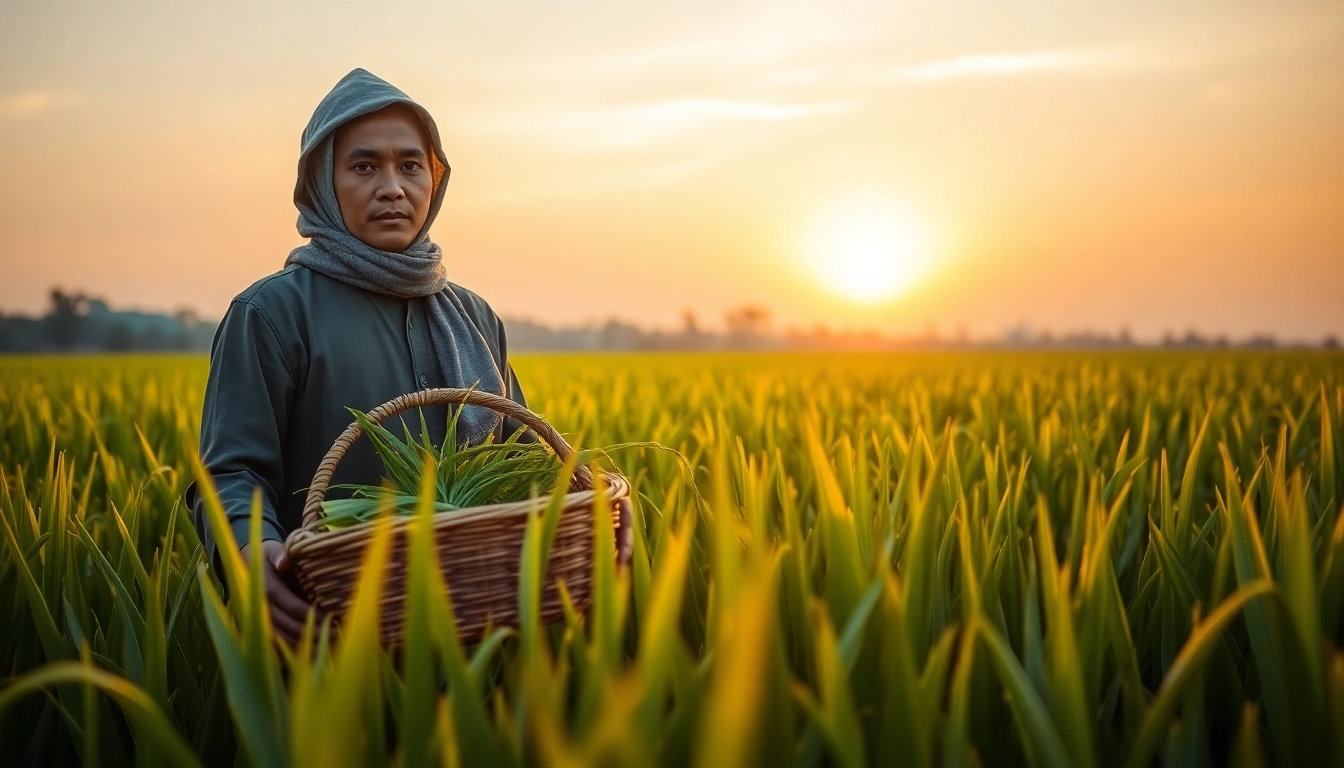 Petani toto mengumpulkan hasil panen di ladang yang subur.