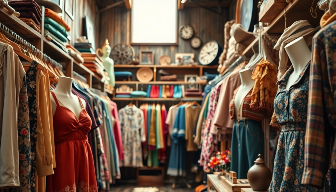 Explore unique vintage styles at https://thrift-vintage.com/ with colorful thrifted clothing on display.