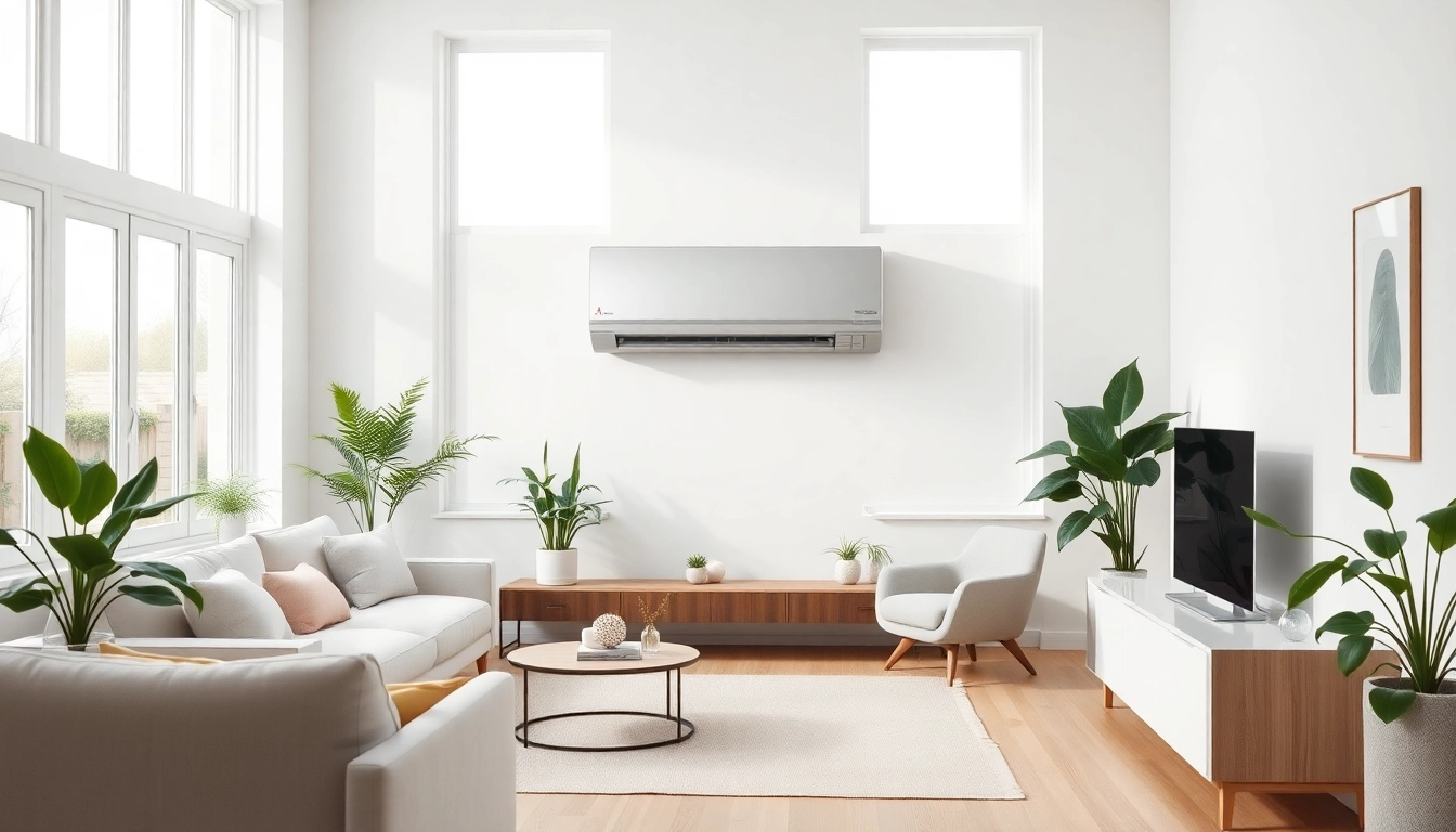 Showcasing a Mitsubishi mini split ac in a stylish interior, enhancing home comfort and aesthetics.