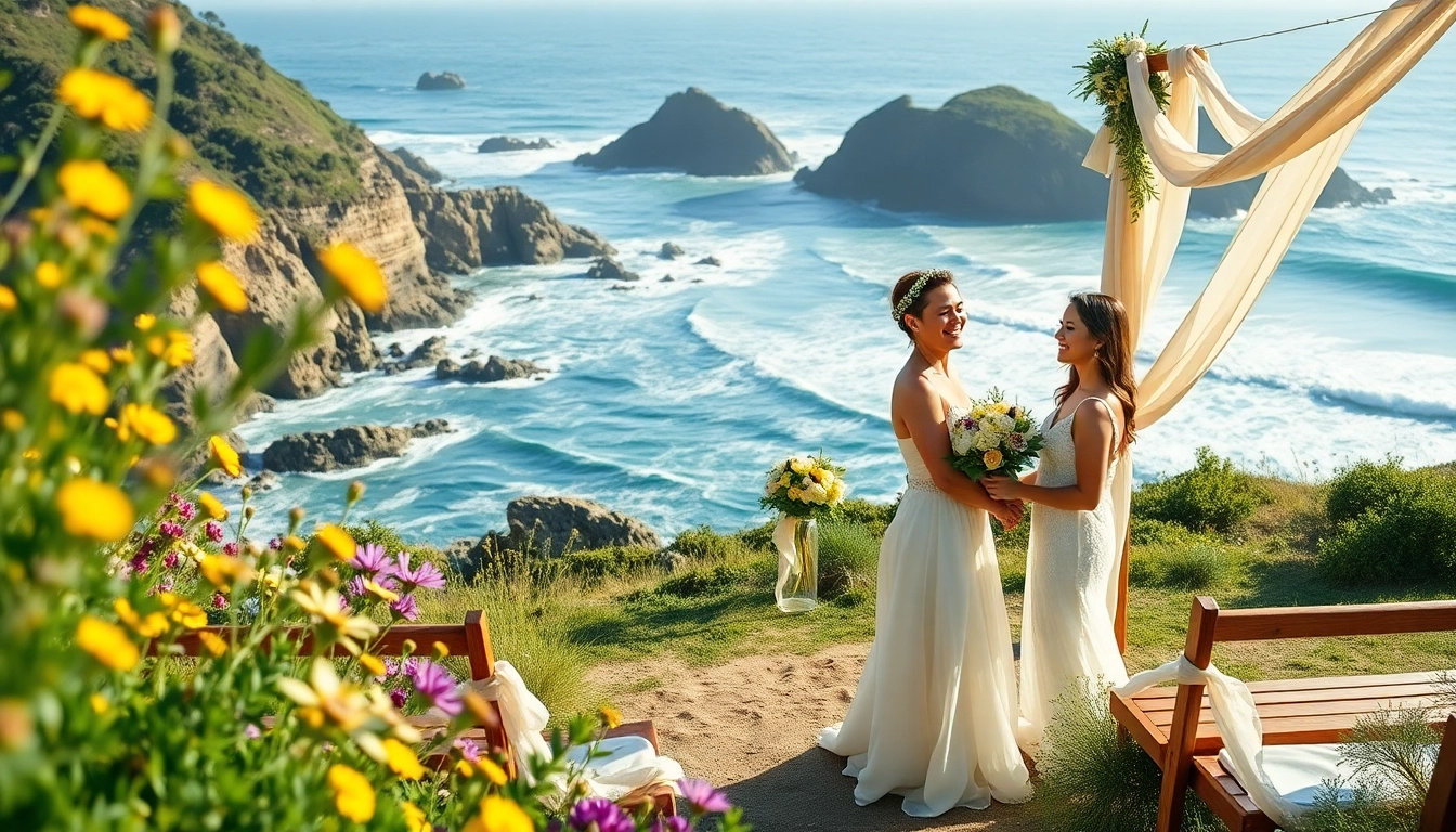 Capture the moment of Big Sur wedding photographer showcasing a couple's joyful ceremony against the stunning coastal backdrop.