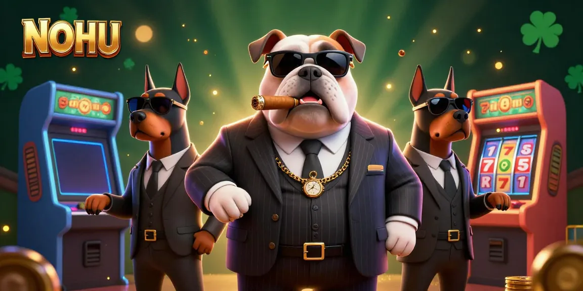 Engage in thrilling slots at NOHU with a vibrant 3D mafia-themed casino scene.