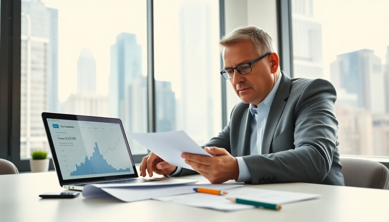 Engaged tax consultant in Kenya analyzing financial documents in a modern office.