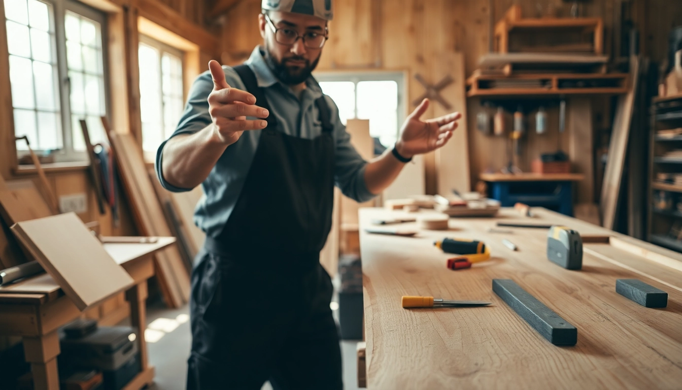 Master carpenter engaged in carpentry apprenticeship, skillfully working at his workshop.
