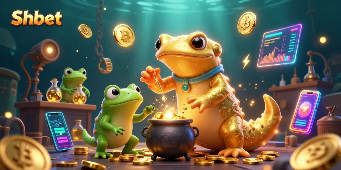 Experience Shbet's thrilling online games with a vibrant scene of a golden salamander alchemist.