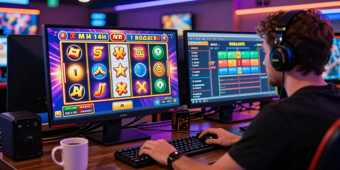 Player enjoying an exhilarating slot game in a vibrant online casino setting