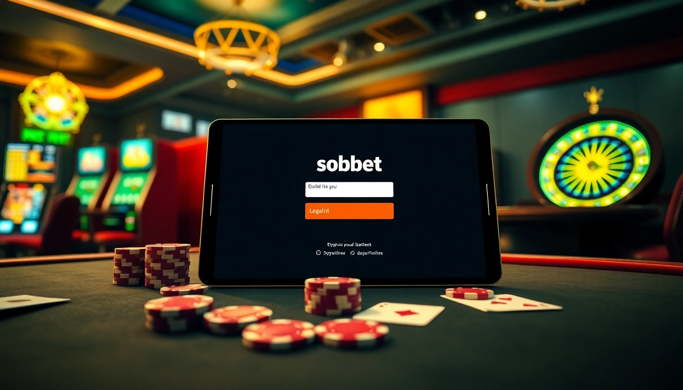 Experience sbobet login terbaru on a luxurious casino interface with vibrant colors and exciting elements.