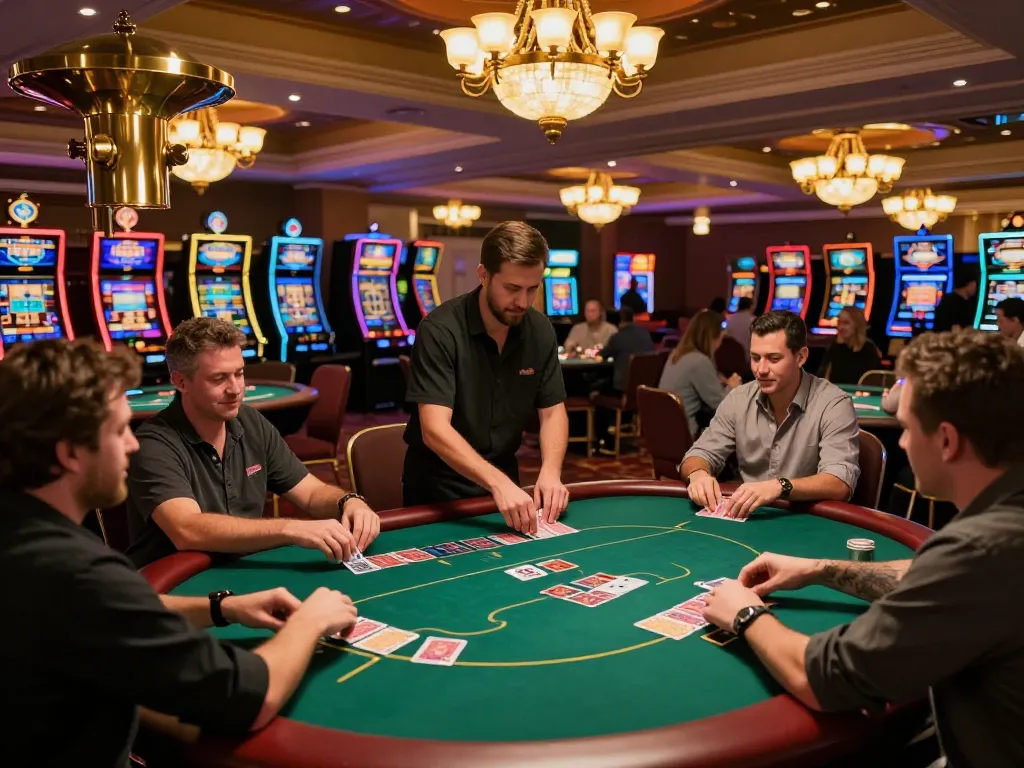 Exciting gameplay at Nhà cái MM88 casino with players engaged at poker tables against a luxurious backdrop