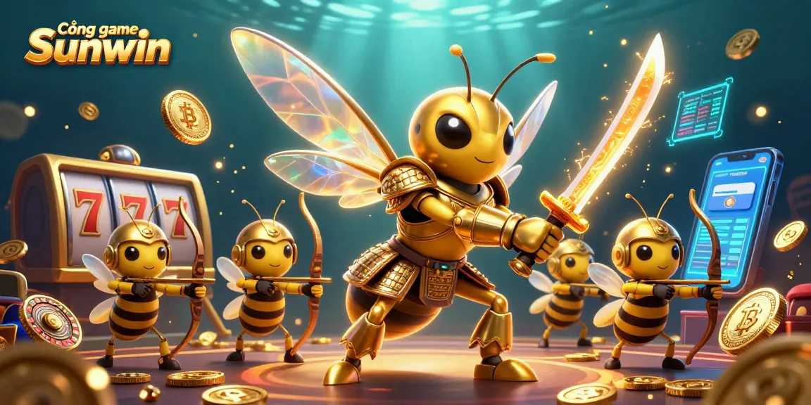 Cổng game Sunwin offers thrilling gaming excitement with vibrant 3D illustration filled with casino elements.