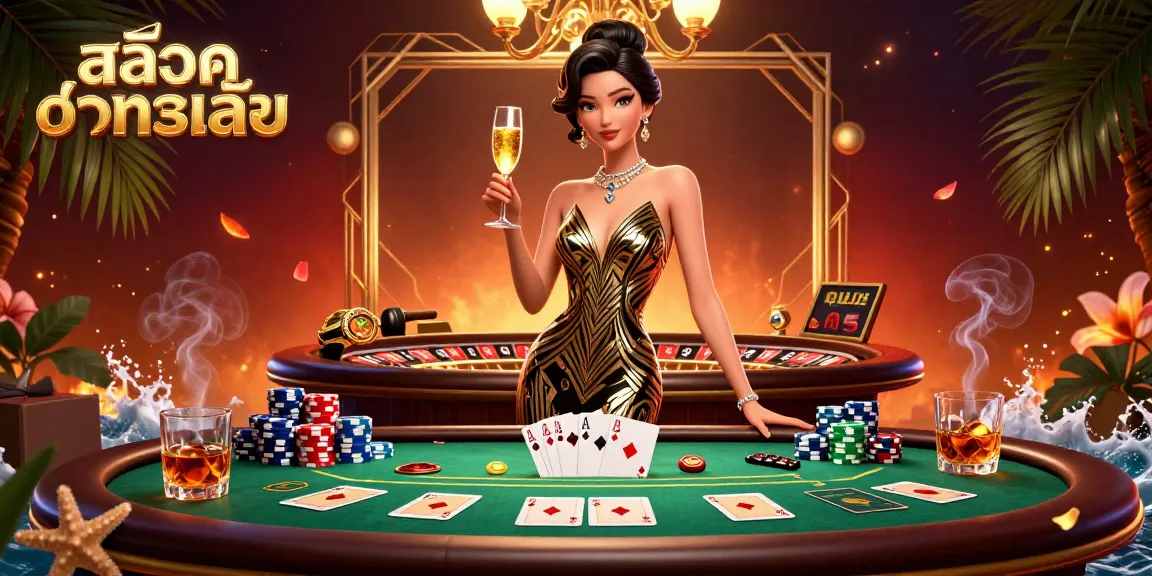 Experience สล็อตทดลองเล่น with a glamorous Asian woman poised elegantly at a vibrant gambling table.