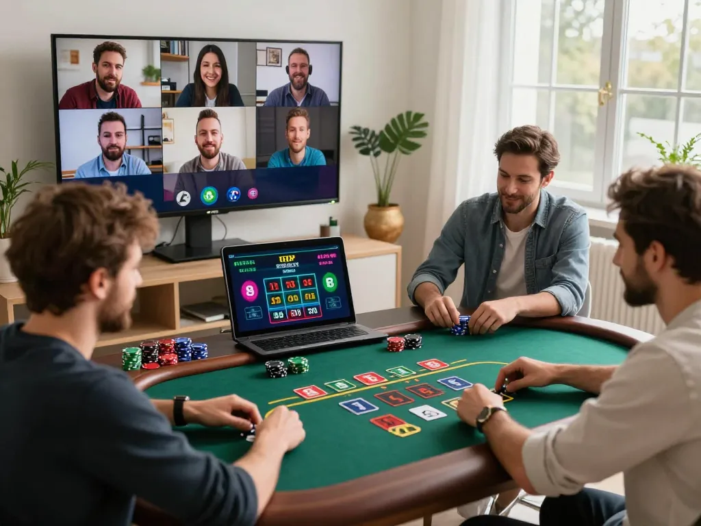 uu88 okwin players engaged in a dynamic online blackjack game at home, showcasing strategic betting