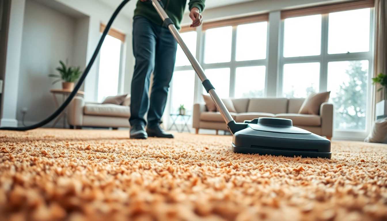 Carpet cleaning near me by a skilled technician in a bright, modern living room.