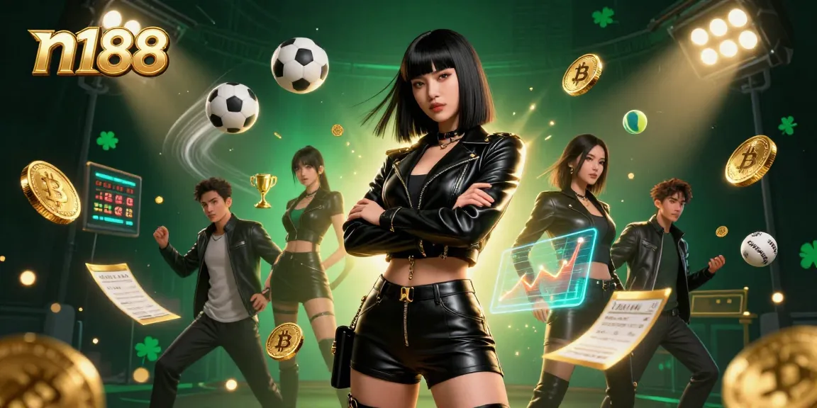 Experience thrilling gambling with n188 in a dynamic illustration of sports and gambling elements.