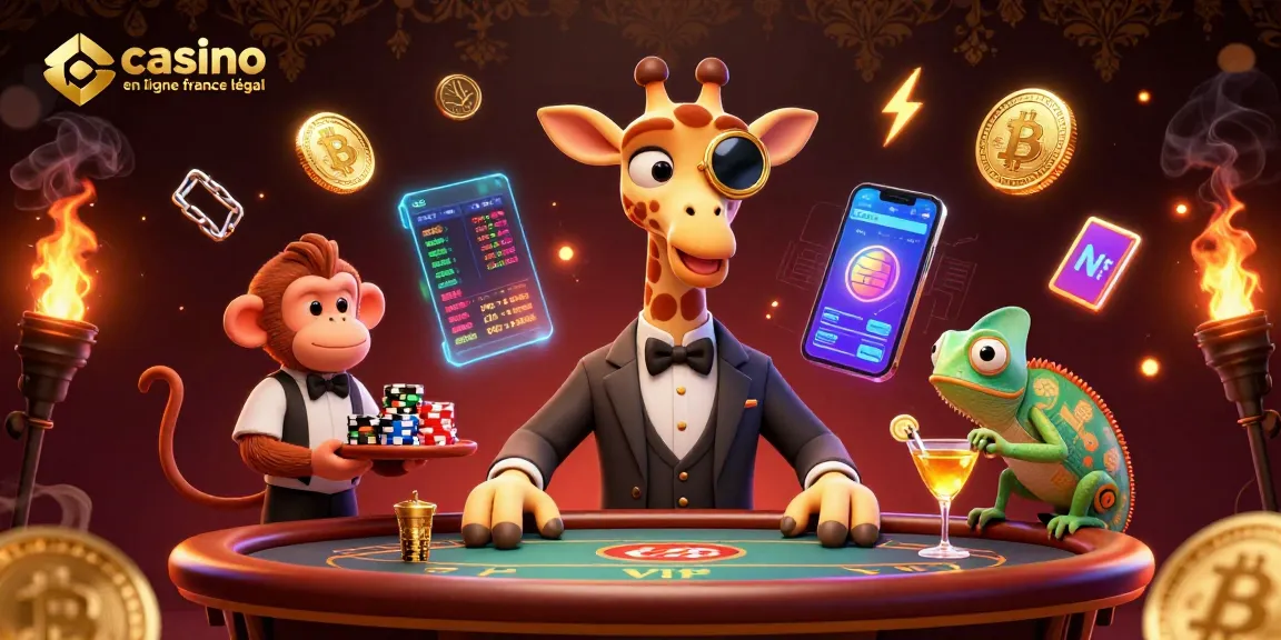Jouer aux casinos légalement en France avec le giraffe high-roller et le valet dans une scène animée