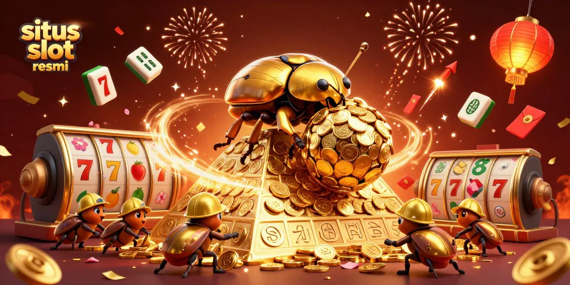 Experience the excitement of situs slot resmi as a golden beetle rolls coins at a vibrant online casino.