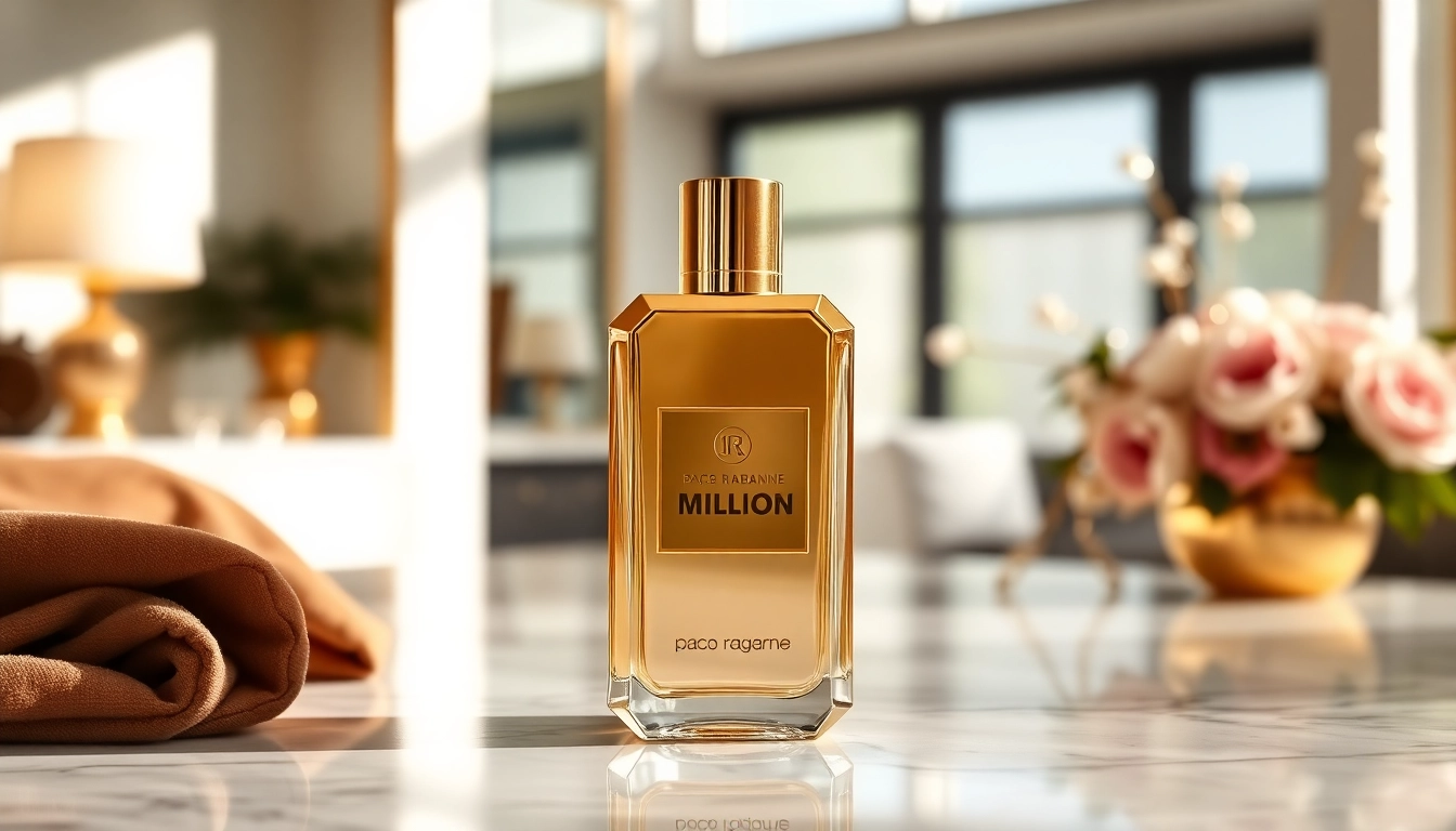 Admiring the luxurious Paco Rabanne 1 Million bottle surrounded by elegant decor.