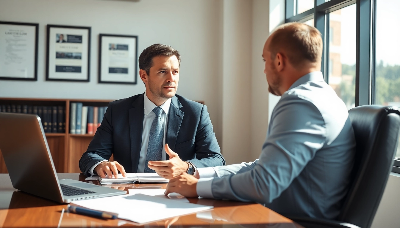 Consultation with a Stockton Accident Lawyer in a modern office setting, showcasing professionalism and trust.