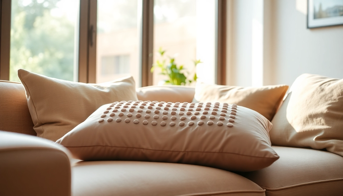 Akupressurkissen auf einem gemütlichen Sofa für Entspannung und Schmerzlinderung.