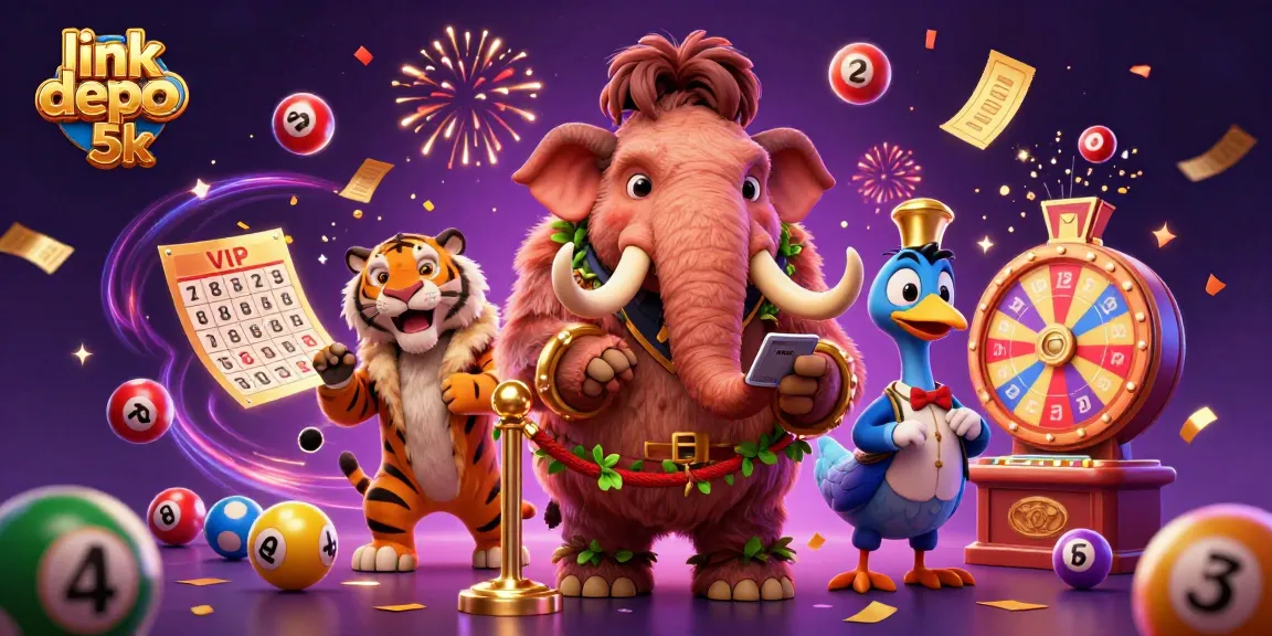 Join the action with link depo 5k as colorful lottery balls and vibrant casino elements surround dynamic characters.