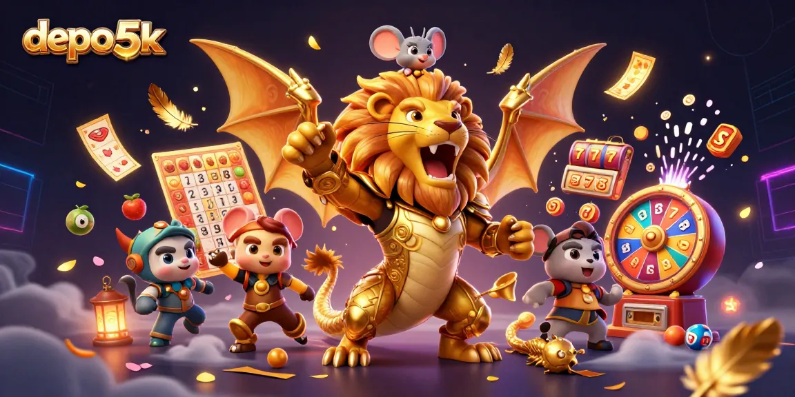 Play exciting slots and win with depo 5k's colorful jackpot game elements and whimsical characters.