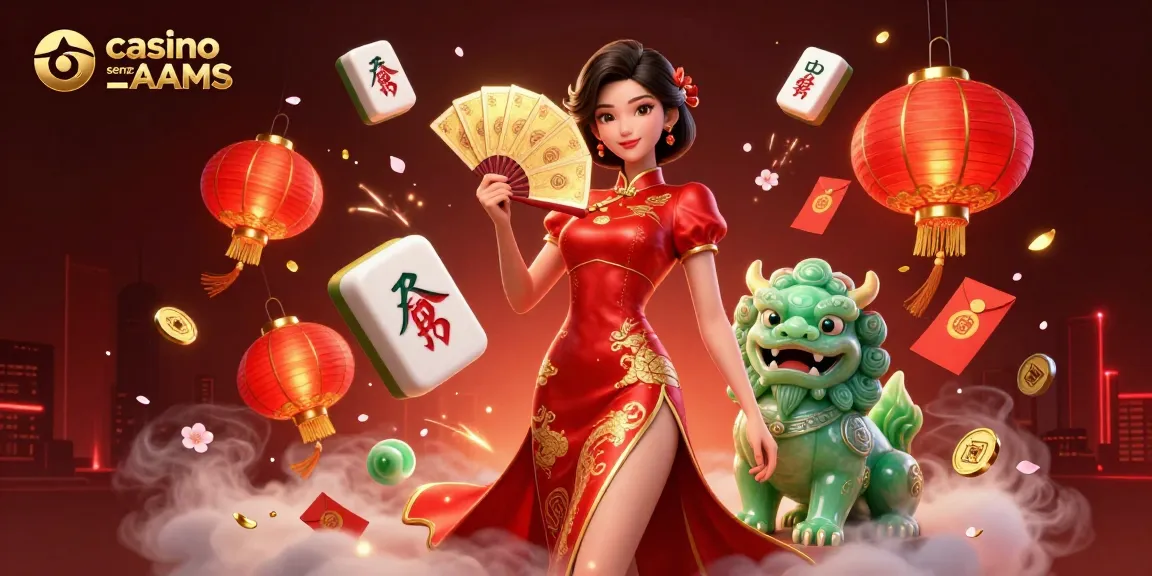 Scena coinvolgente di un casino senza AAMS con una donna in abito cinese e elementi di gioco fortunati