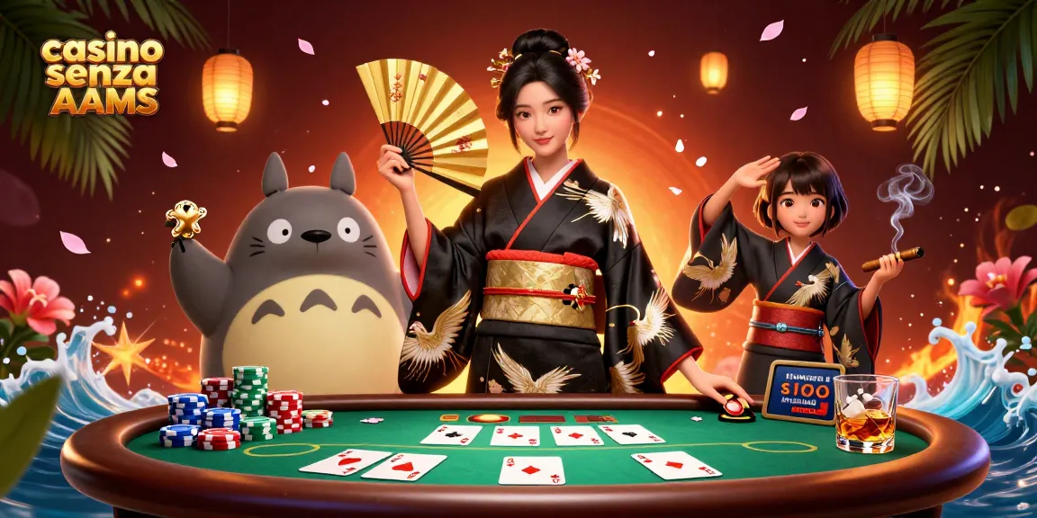 Scopri l'emozione dei casino senza AAMS con personaggi vivaci, giochi di poker e elementi dinamici in una scena 3D mozzafiato.