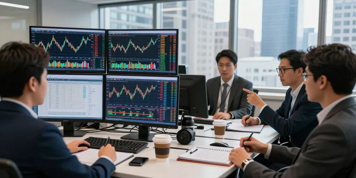 S&P 500 live chart displayed in a dynamic finance office with analysts engaged in market trends.