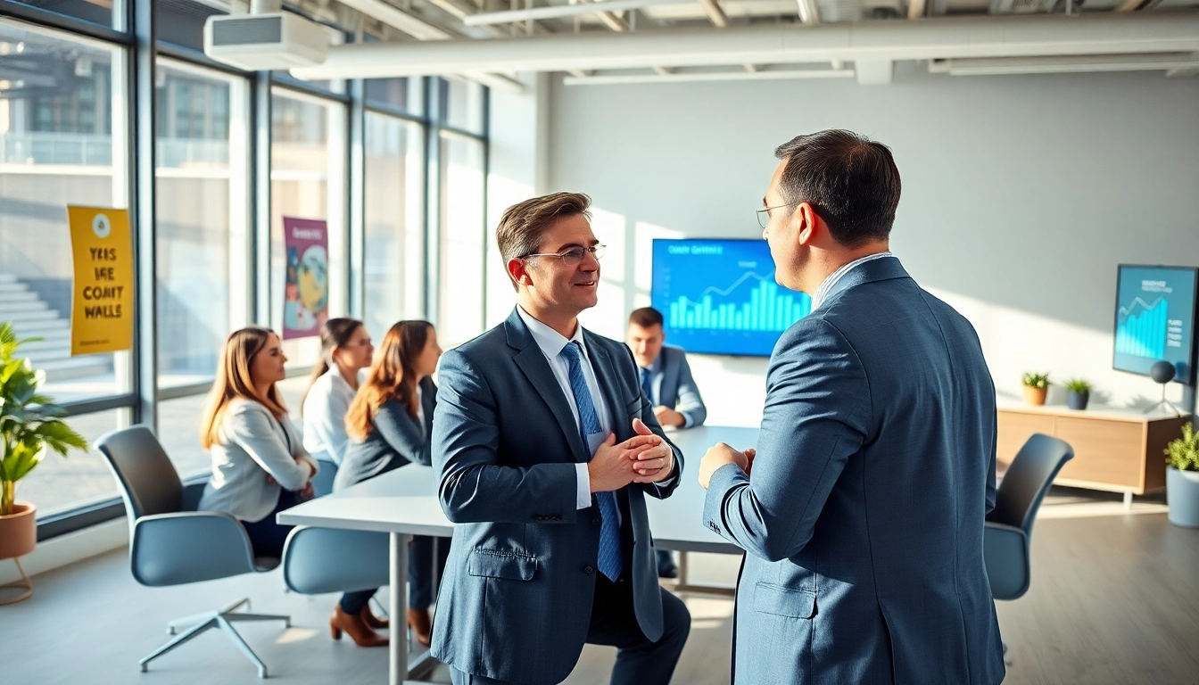 Corporate coach leading a dynamic workshop with executives in a modern office environment.