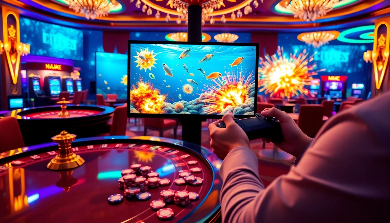 Engage in bắn cá đổi thưởng at an exciting online casino, featuring intense gameplay and vibrant visuals.