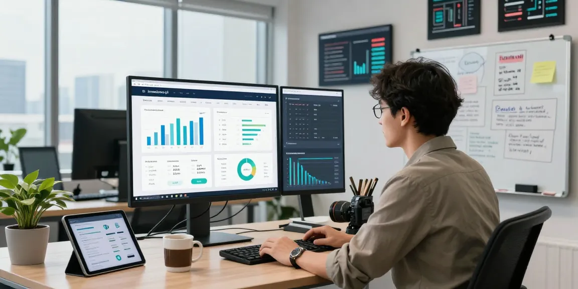 Marketing strategist analyzing performance metrics for scenadomen.pl in a modern digital workspace.