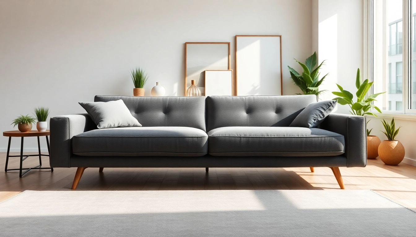 Sofa bed styled in a modern living room with natural light, showcasing elegance and comfort