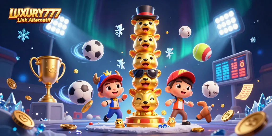 Menangkan permainan dengan LUXURY777 Link Alternatif dan simbol keberuntungan di sekitar totem kasino yang berkilauan.