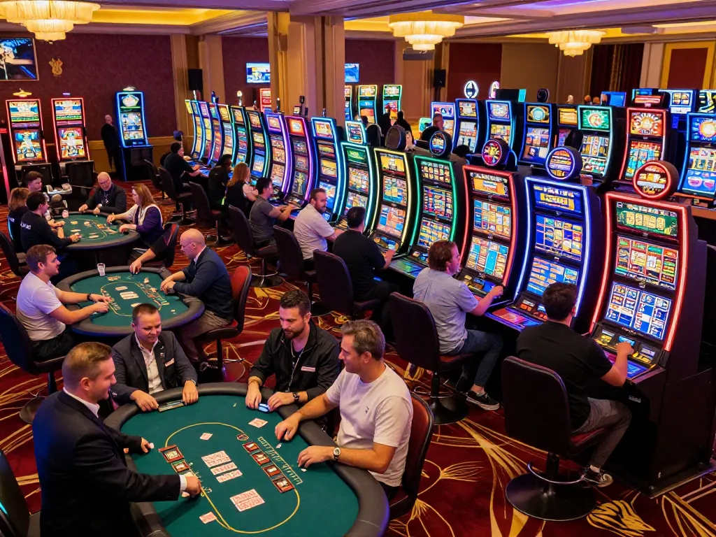 Experience the excitement of top quality widgets with players celebrating wins at a vibrant casino.