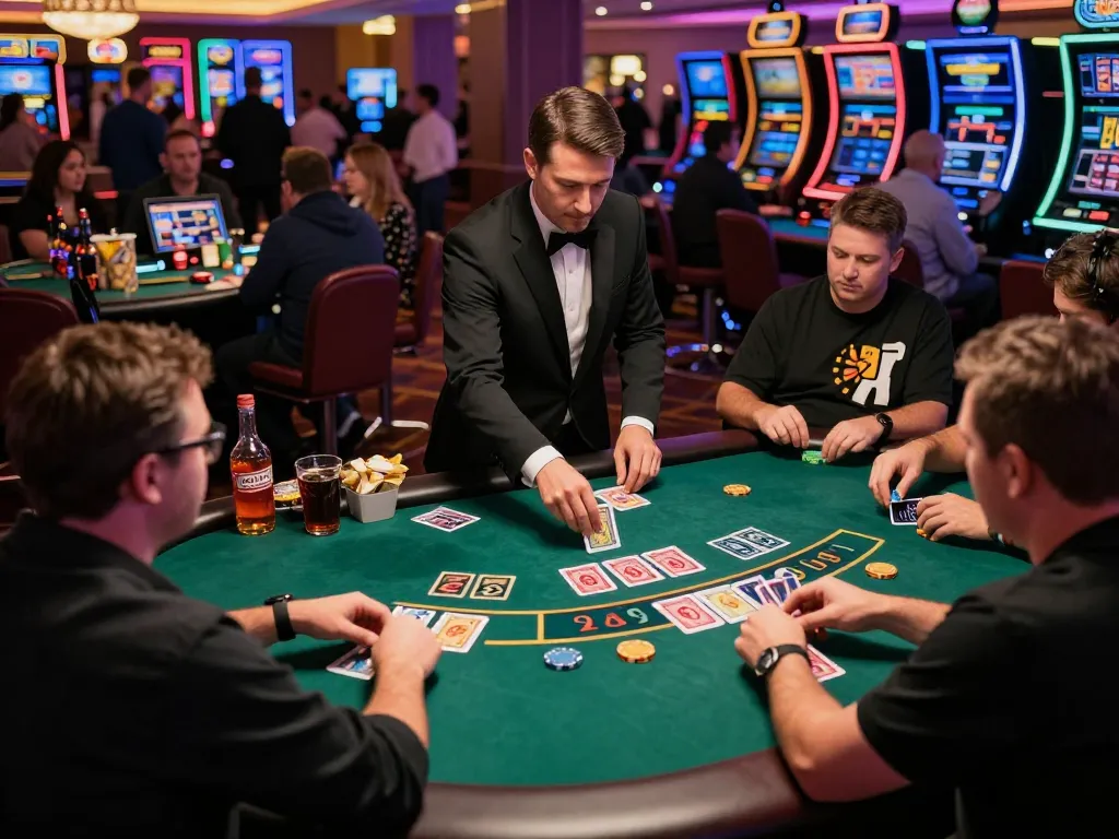 Players engaging in strategic gameplay at blackjack table while using winstrike69 to track betting progress.