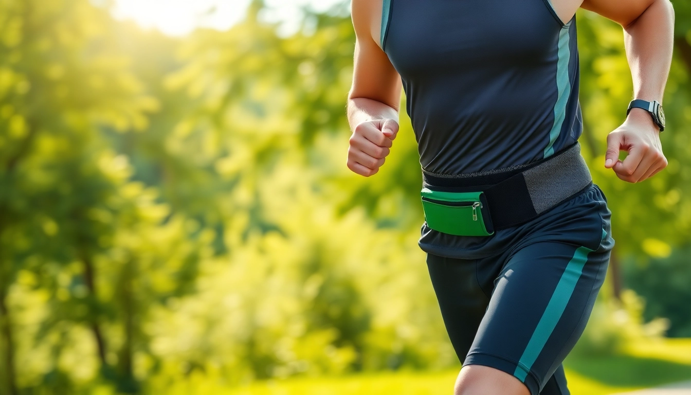 Runner demonstrating the no bounce running belt in action, showcasing its secure fit.