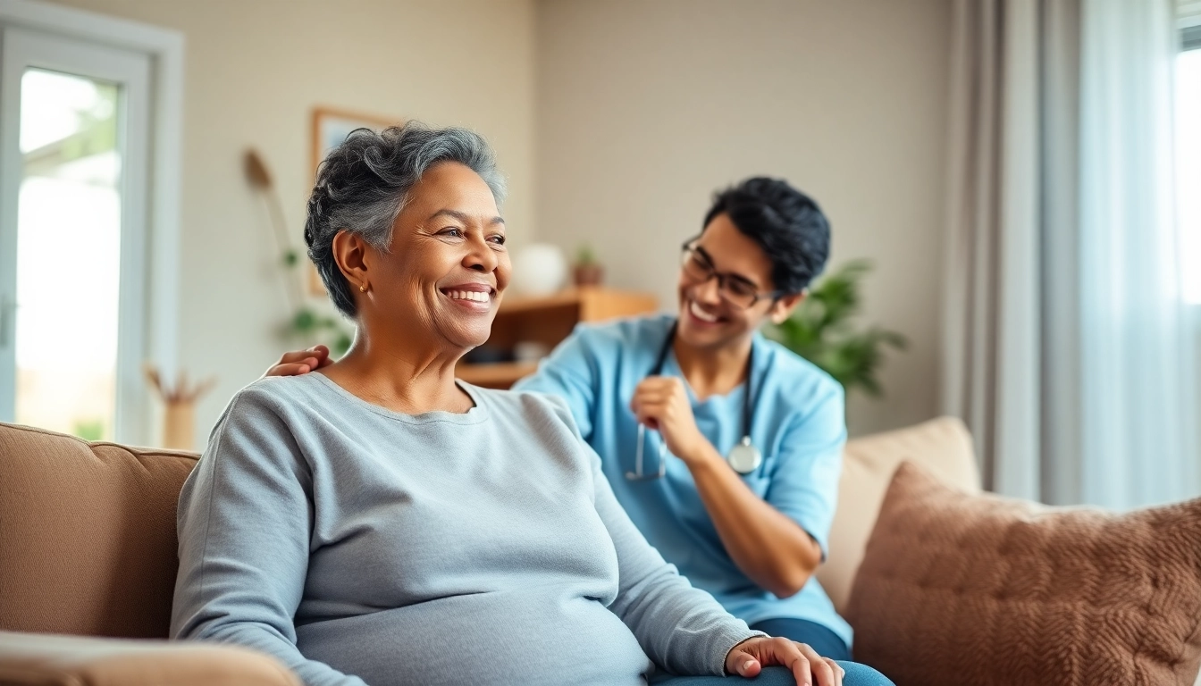 Providing compassionate at home health care services near me for elderly clients in a warm living room.