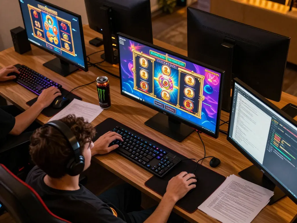 Memainkan demo slot yang mendebarkan di pengaturan desktop modern selama sesi permainan yang menyenangkan.
