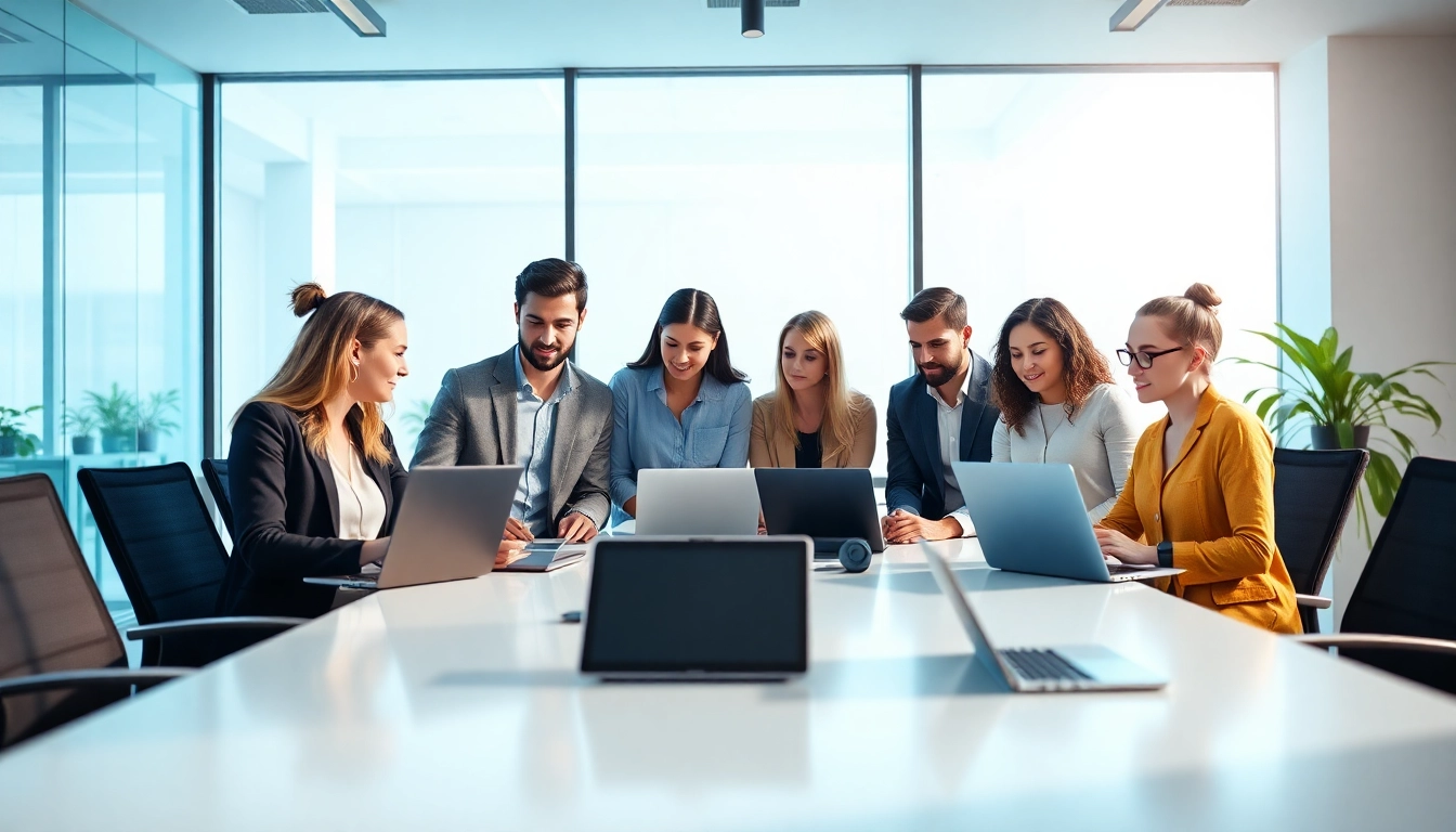 Dynamic team collaboration at a social media agency in a modern workspace.