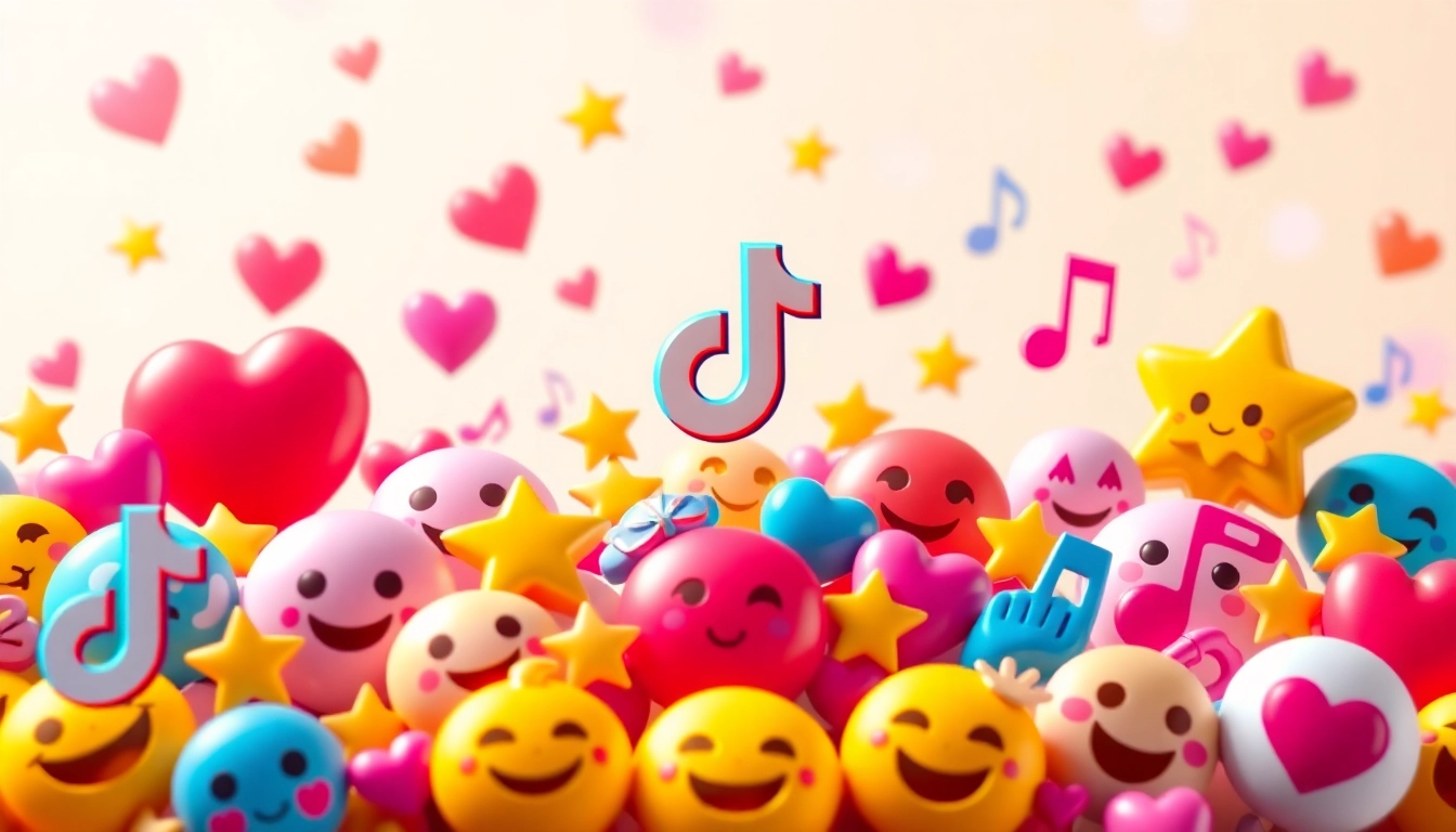 Creative display of TikTok emojis with colorful background enhancing social media vibe.